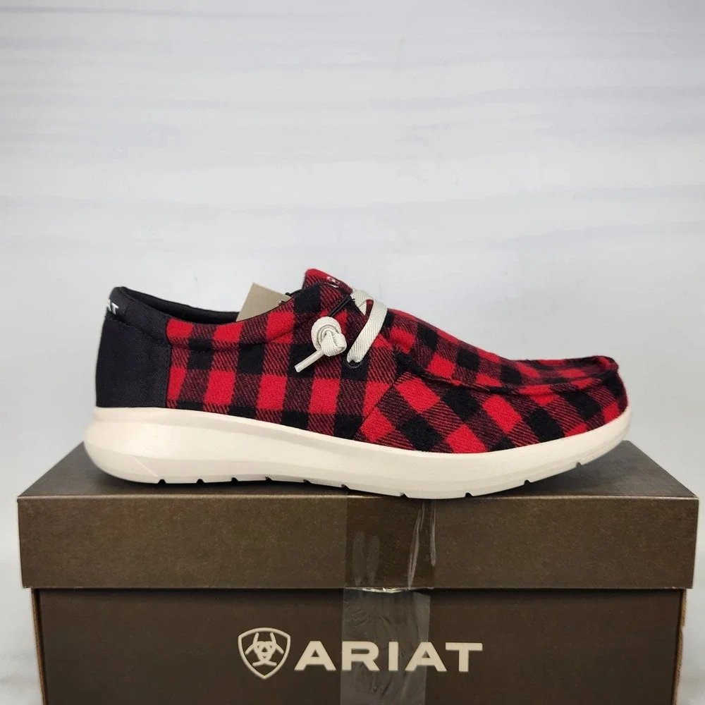 Ariat Hilo Shoes Mens Size 11 Red Buffalo Check Flannel Slip On Moc Toe Sneaker